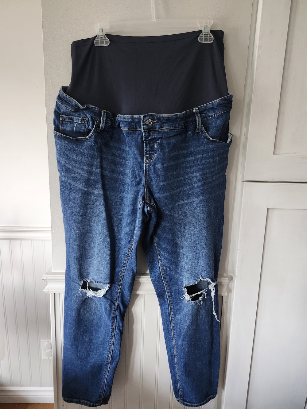 Old Navy Blue Distressed Maternity Boyfriend Jeans